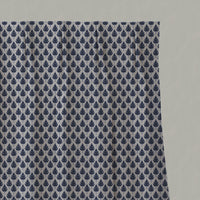 Blue Botanical Linen Pleated Curtains - Kira-Nat Deep Blue - Natural base fabric.