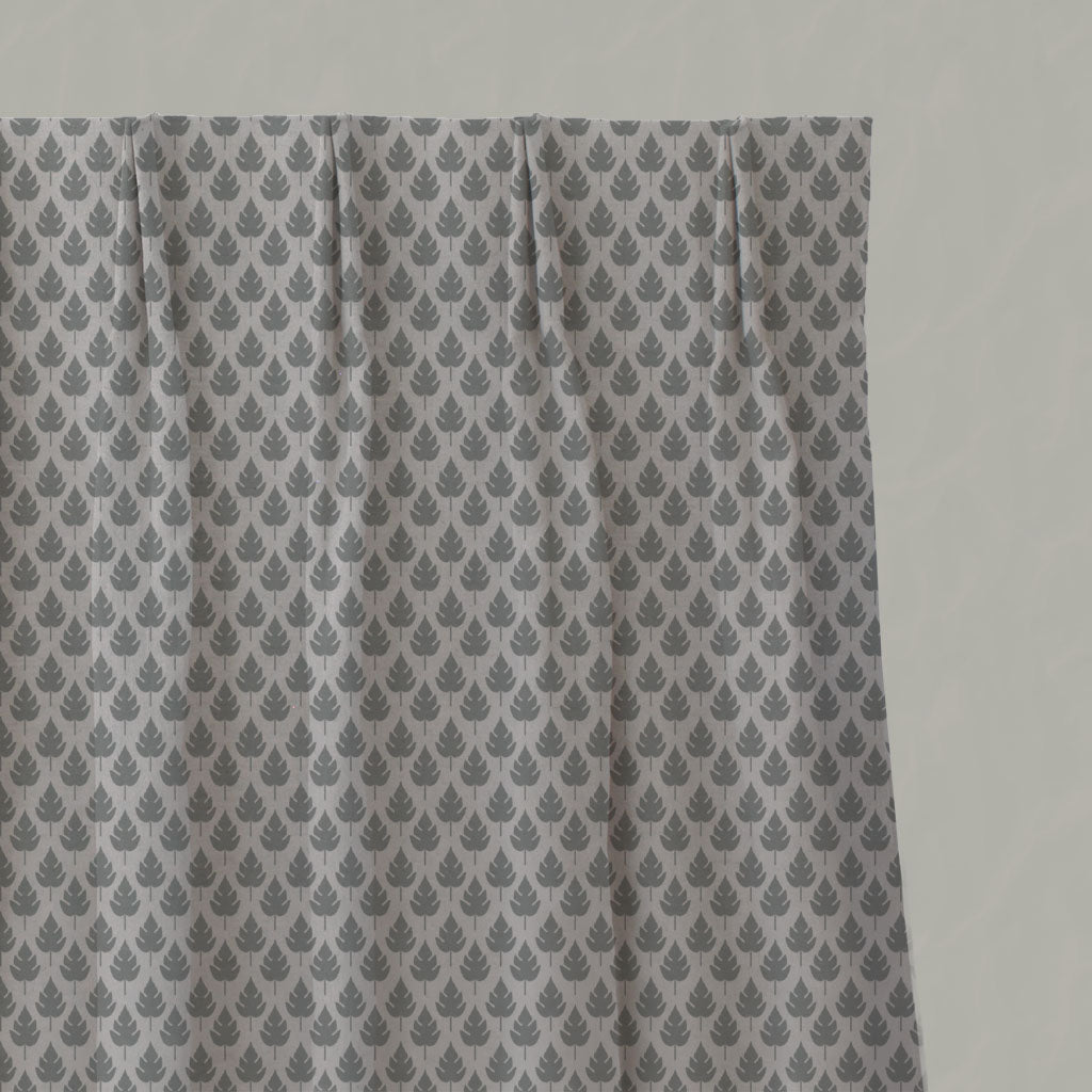 Grey Botanical Linen Pleated Curtains - Kira-Nat Greige - Natural base fabric.