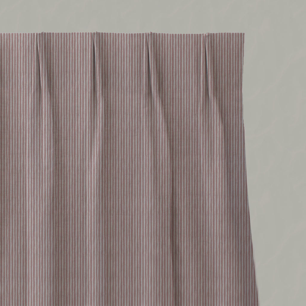 Pink Striped Linen Pleated Curtains - Laila Dusty Pink - Natural base fabric.