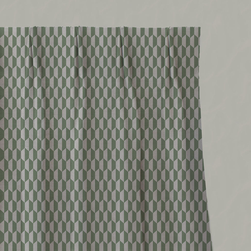 Green Patterned Linen Pleated Curtains - Lana Jade Mist - Natural base fabric.