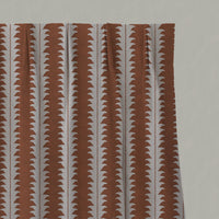 Orange Patterned Linen Pleated Curtains - Leona Terracotta - Natural base fabric.