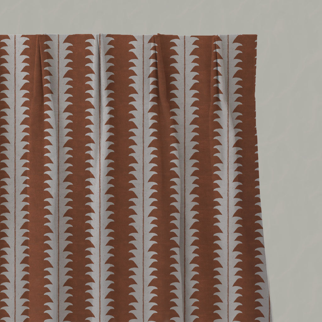 Orange Patterned Linen Pleated Curtains - Leona Terracotta - Natural base fabric.