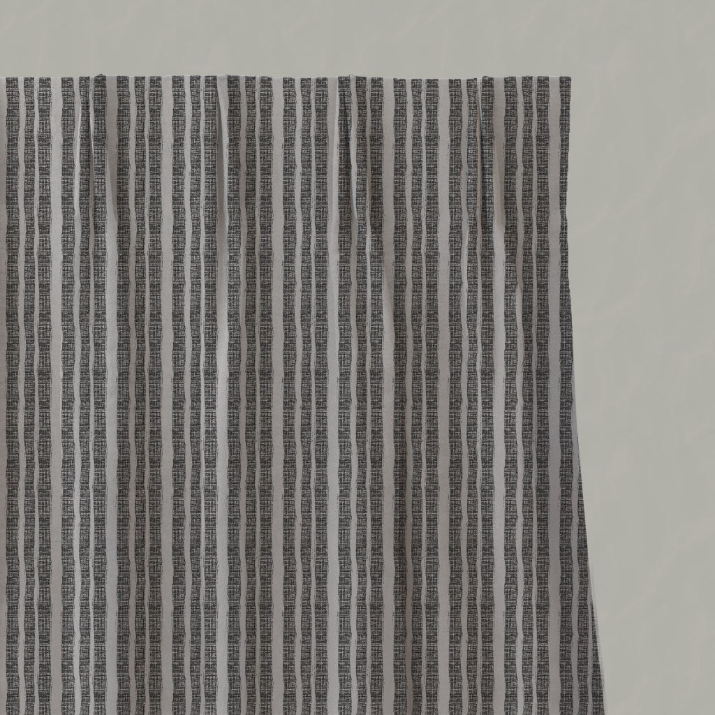 Grey Striped Linen Pleated Curtains - Lydia Charcoal - Natural base fabric.
