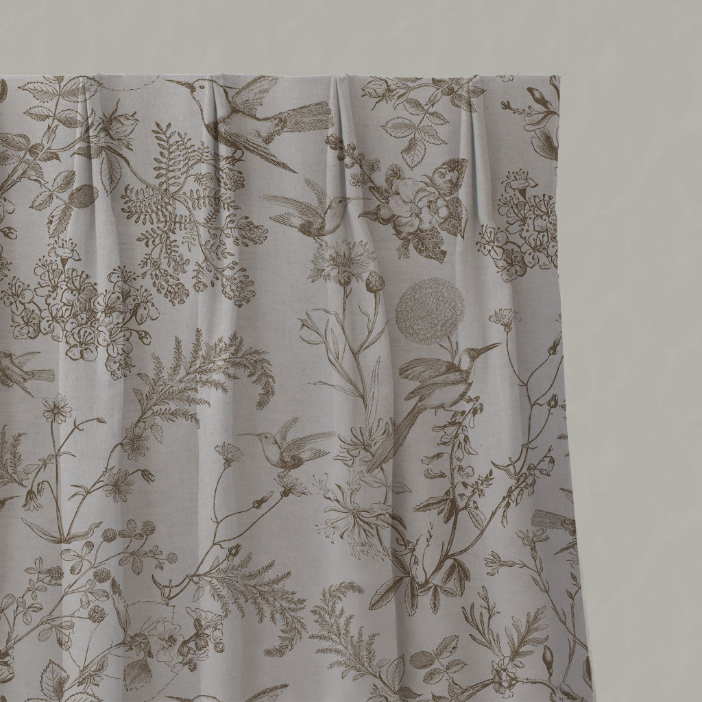 Brown Floral Linen Pleated Curtains - Marianne-INV Sand - Natural base fabric.
