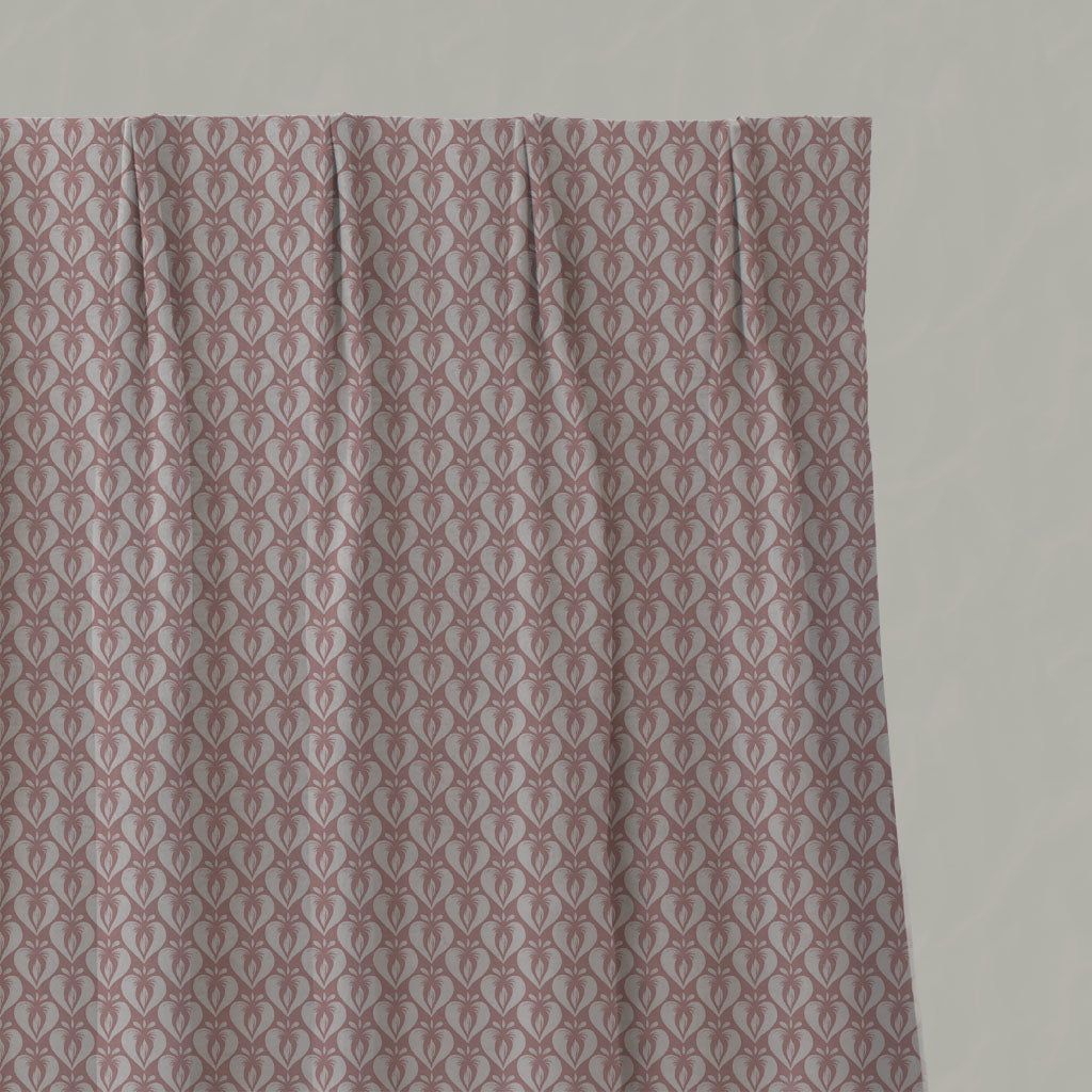 Pink Patterned Linen Pleated Curtains - Mimosa Dusty Pink - Natural base fabric.