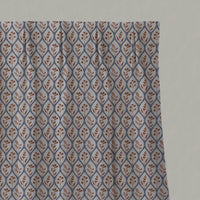 Blue / Orange Floral Linen Pleated Curtains - Miny Blue Terracotta-INV - Natural base fabric.