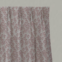 Pink Botanical Linen Pleated Curtains - Nalini Dusty Pink - Natural base fabric.
