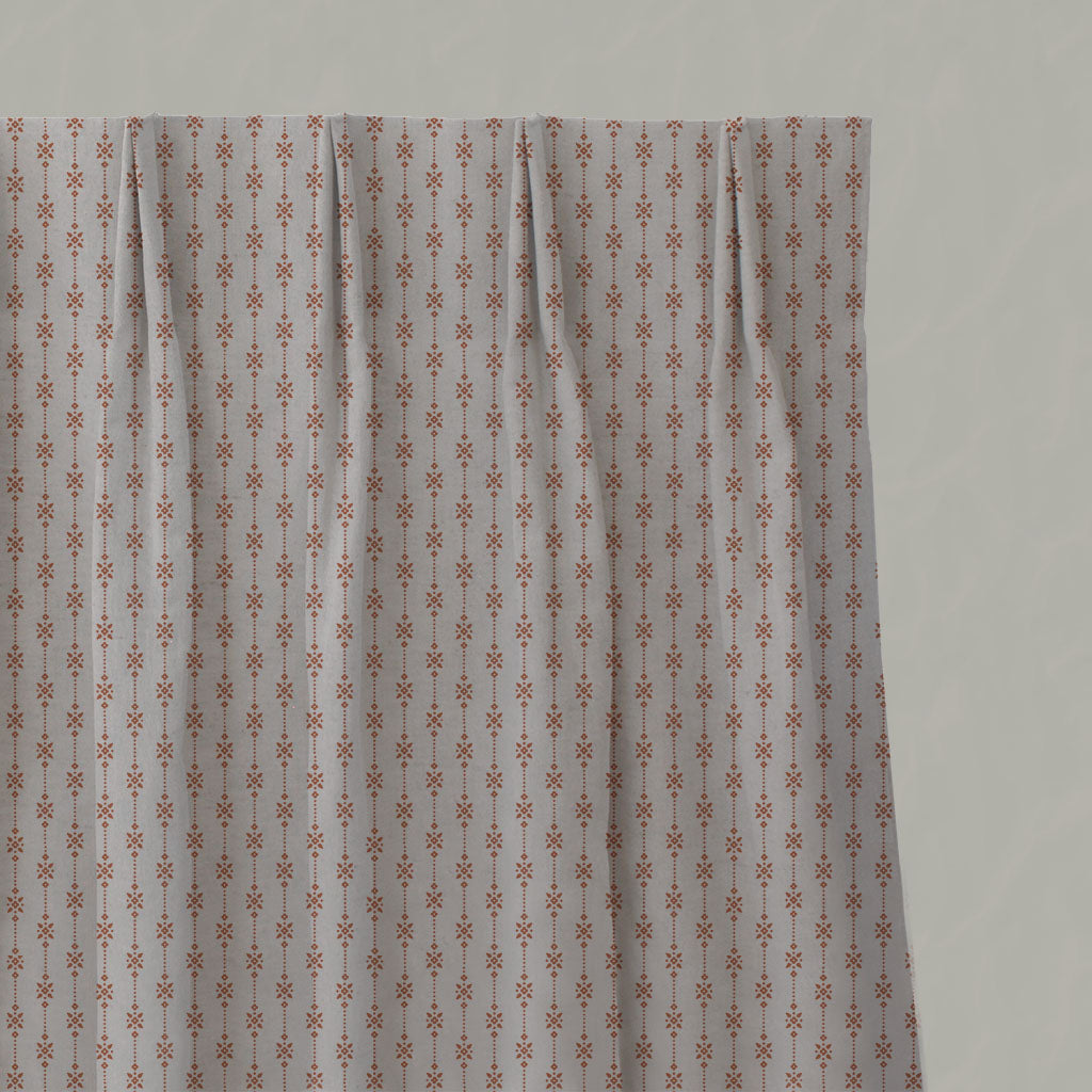 Orange Patterned Linen Pleated Curtains - Nikolet Burnt Orange - Natural base fabric.