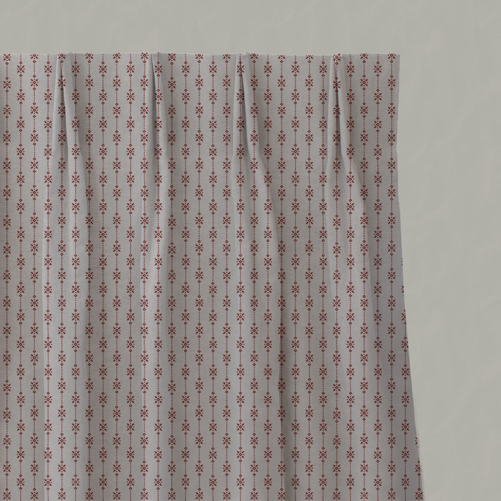 Red Patterned Linen Pleated Curtains - Nikolet Crimson Red - Natural base fabric.