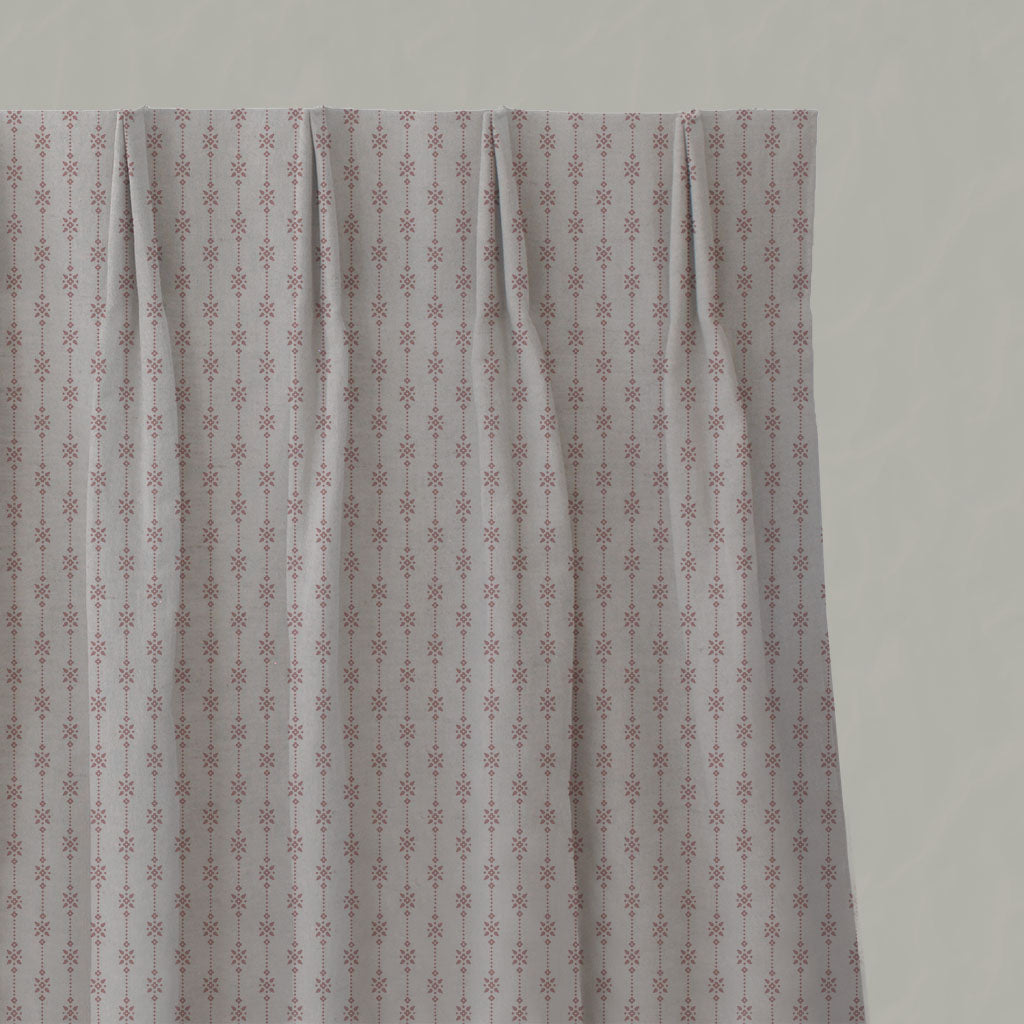 Pink Patterned Linen Pleated Curtains - Nikolet Dusty Pink - Natural base fabric.