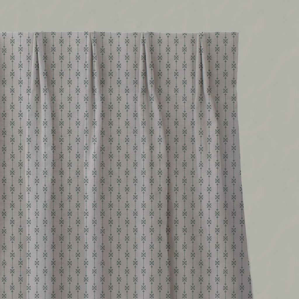 Green Patterned Linen Pleated Curtains - Nikolet Sage - Natural base fabric.