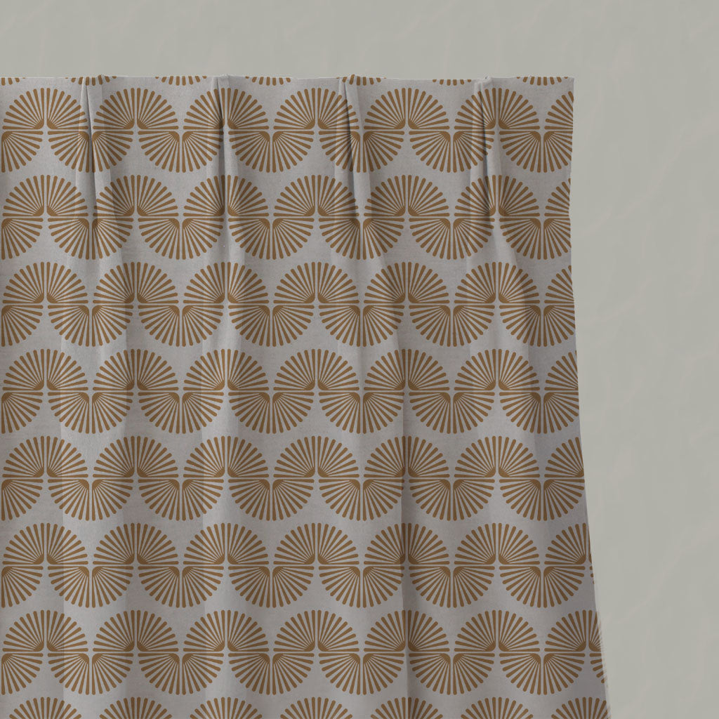 Orange / Yellow Patterned Linen Pleated Curtains - Ofira Gold Ochre - Natural base fabric.