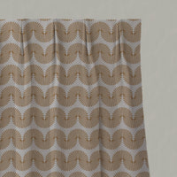 Orange / Yellow Patterned Linen Pleated Curtains - Ofira Gold Ochre - Natural base fabric.