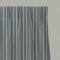 Blue Striped Linen Pleated Curtains - Olga Blue Stone - Natural base fabric.