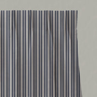 Blue Striped Linen Pleated Curtains - Olga Deep Blue - Natural base fabric.