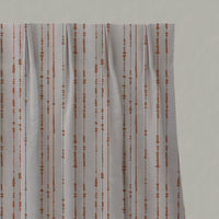 Orange Patterned Linen Pleated Curtains - Pearls Burnt Orange - Natural base fabric.