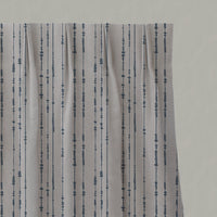 Blue Patterned Linen Pleated Curtains - Pearls Denim - Natural base fabric.