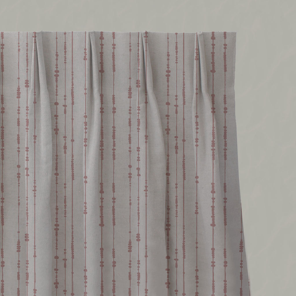 Pink Patterned Linen Pleated Curtains - Pearls Dusty Pink - Natural base fabric.