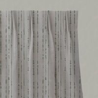 Green Patterned Linen Pleated Curtains - Pearls Jade Mist - Natural base fabric.