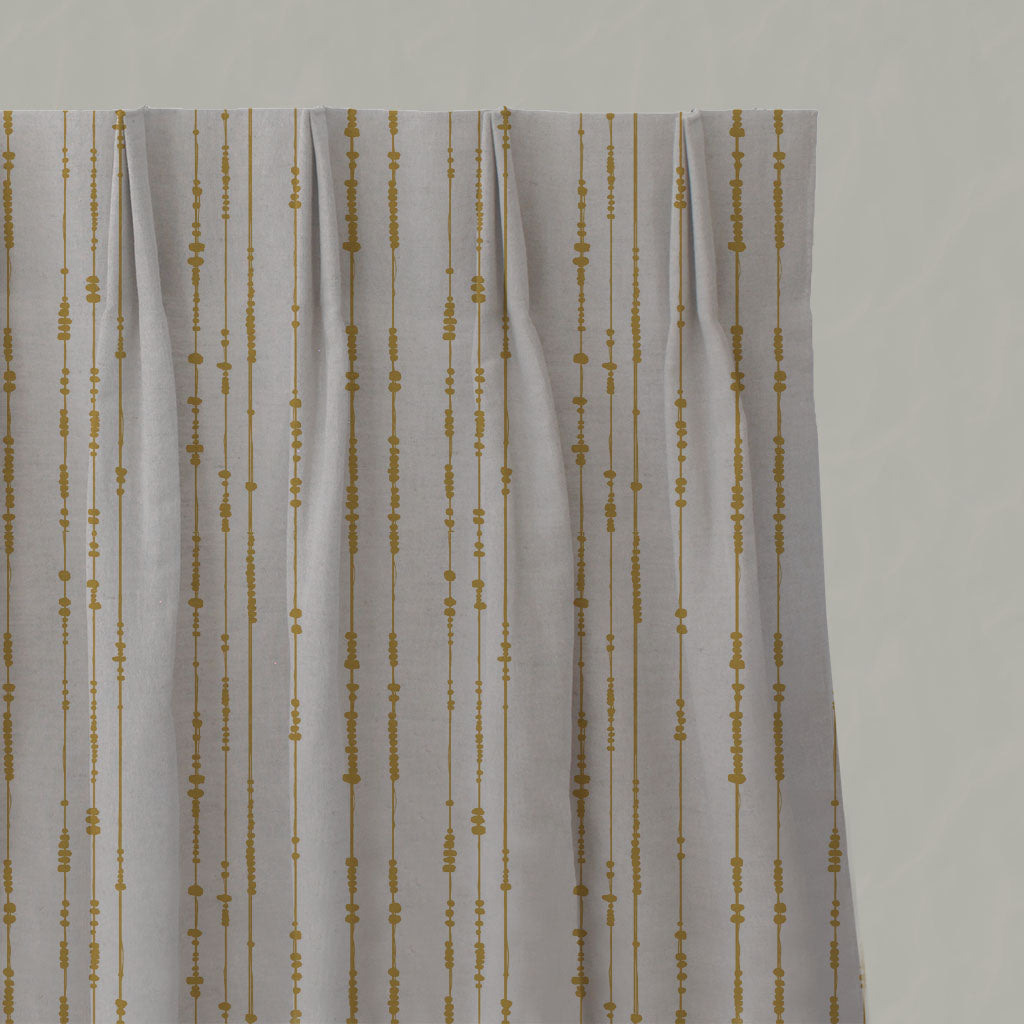 Yellow Patterned Linen Pleated Curtains - Pearls Mustard - Natural base fabric.