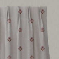 Red / Pink Floral Linen Pleated Curtains - Penelope Pink Red - Natural base fabric.