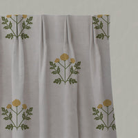 Yellow Botanical Linen Pleated Curtains - Pernille Honey - Natural base fabric.