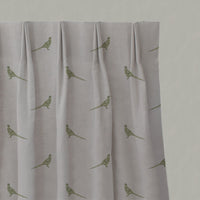 Green Kids Linen Pleated Curtains - Pheasant Khaki - Natural base fabric.