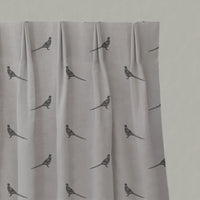 Black Kids Linen Pleated Curtains - Pheasant Noir - Natural base fabric.