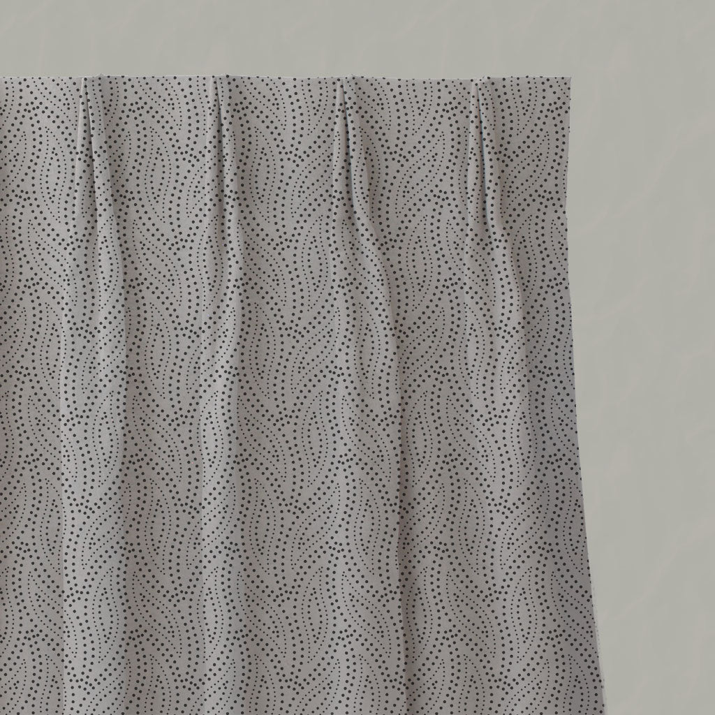 Grey Patterned Linen Pleated Curtains - Pia Charcoal - Natural base fabric.
