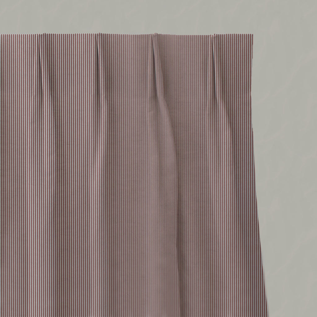 Red Striped Linen Pleated Curtains - Pinni Crimson Red - Natural base fabric.
