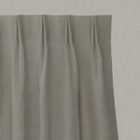 Green Striped Linen Pleated Curtains - Pinni Khaki - Natural base fabric.