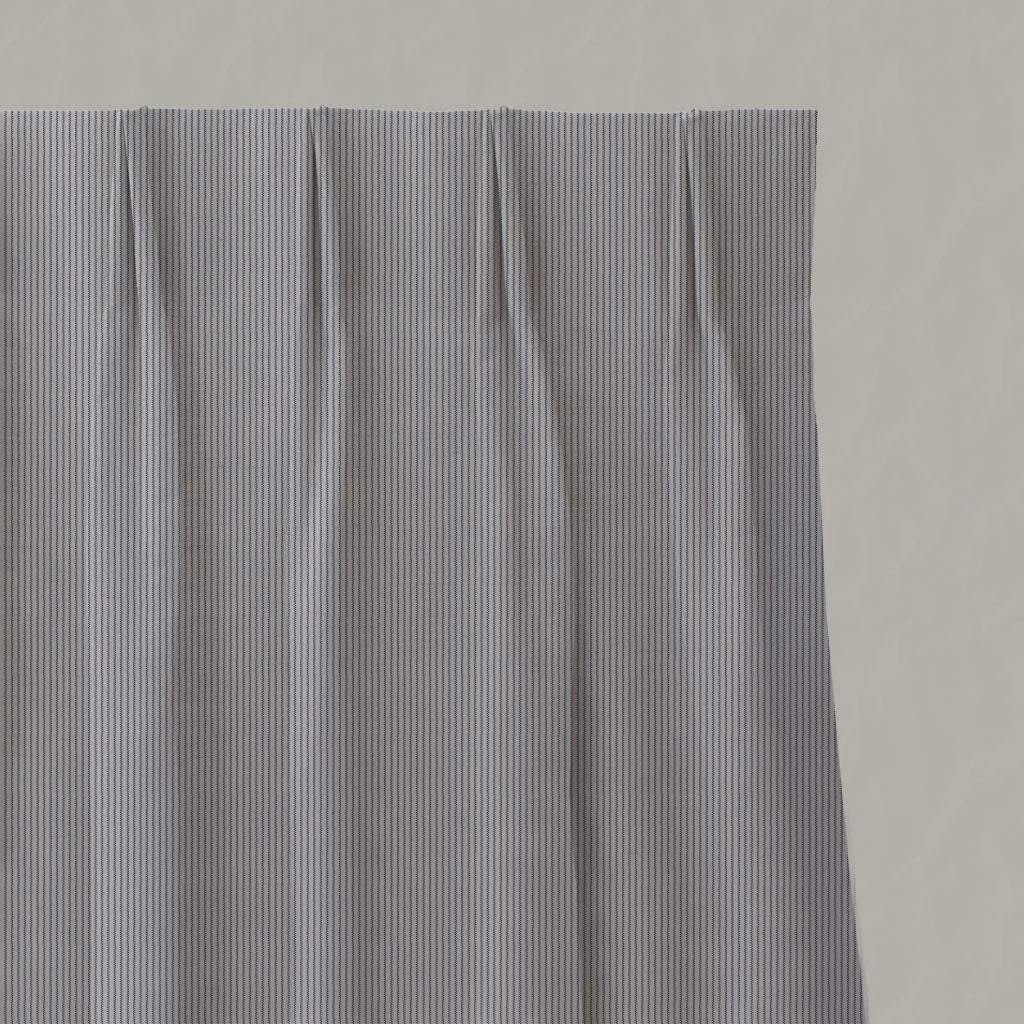 Blue Striped Linen Pleated Curtains - Pinni Night Blue - Natural base fabric.
