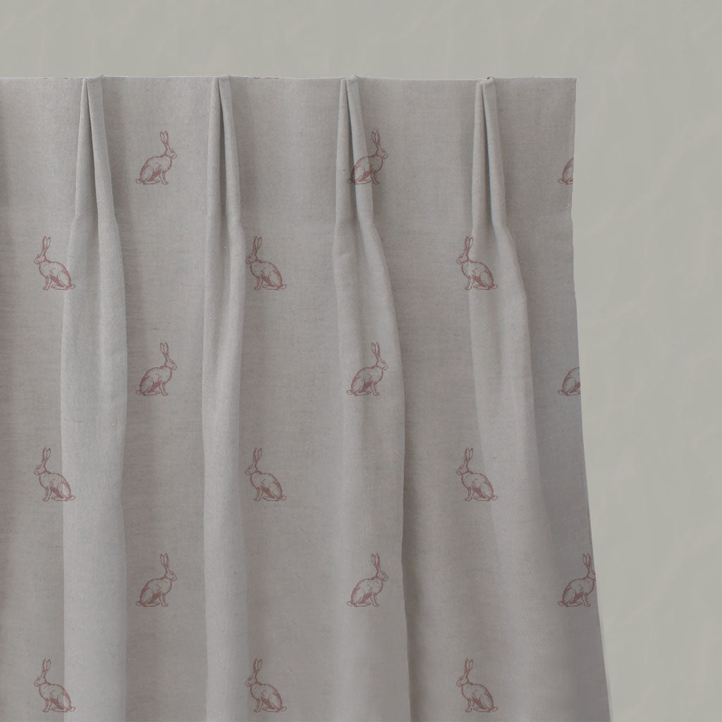 Pink Kids Linen Pleated Curtains - Rabbit Dusty Pink - Natural base fabric.