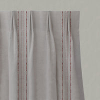 Red Striped Linen Pleated Curtains - Reyna Crimson Red - Natural base fabric.