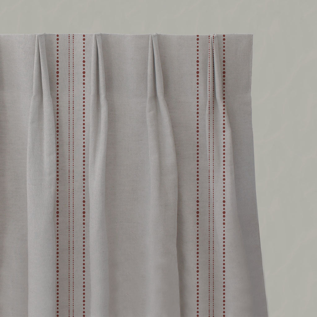 Red Striped Linen Pleated Curtains - Reyna Crimson Red - Natural base fabric.