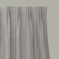 Green Striped Linen Pleated Curtains - Reyna Khaki - Natural base fabric.