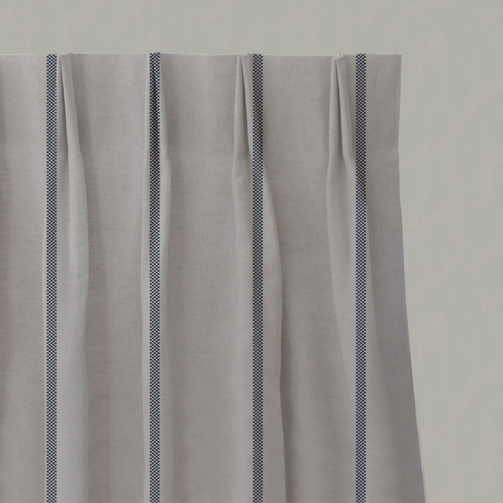 Blue Striped Linen Pleated Curtains - Ronja Deep Blue - Natural base fabric.