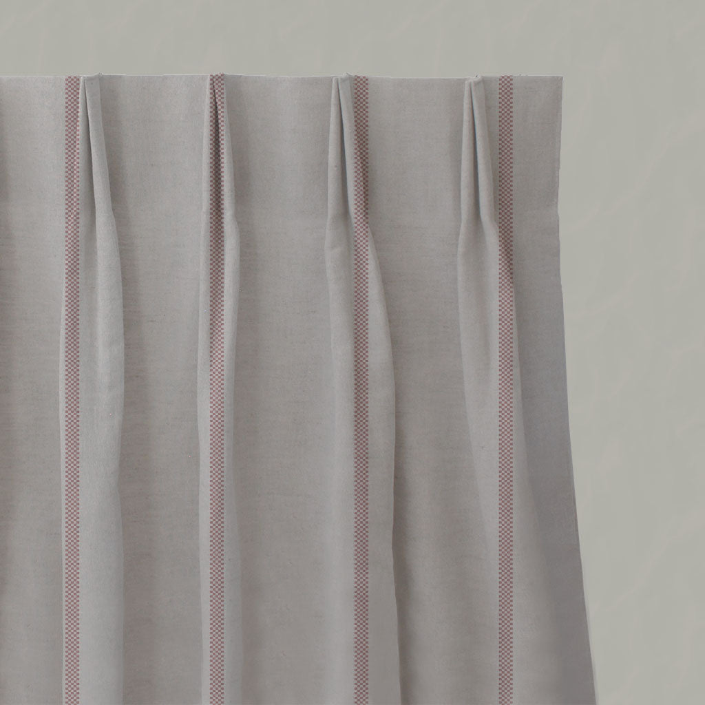 Pink Striped Linen Pleated Curtains - Ronja Dusty Pink - Natural base fabric.