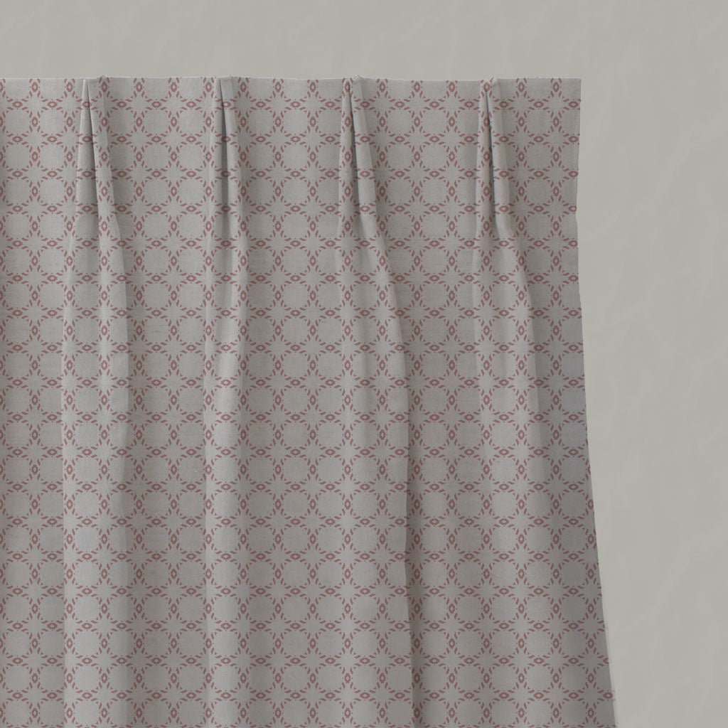 Pink Patterned Linen Pleated Curtains - Rosalina Dusty Pink - Natural base fabric.