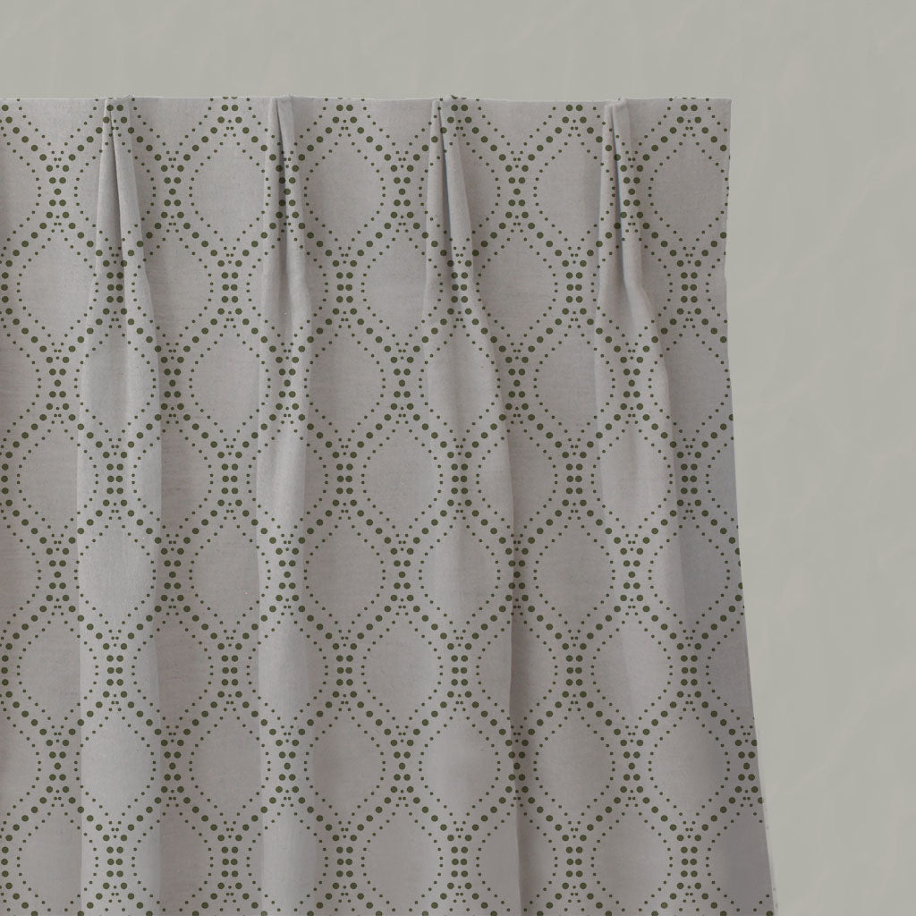 Green Patterned Linen Pleated Curtains - Sara-NAT Khaki - Natural base fabric.