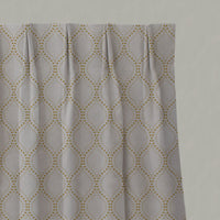 Yellow Patterned Linen Pleated Curtains - Sara-NAT Mustard - Natural base fabric.