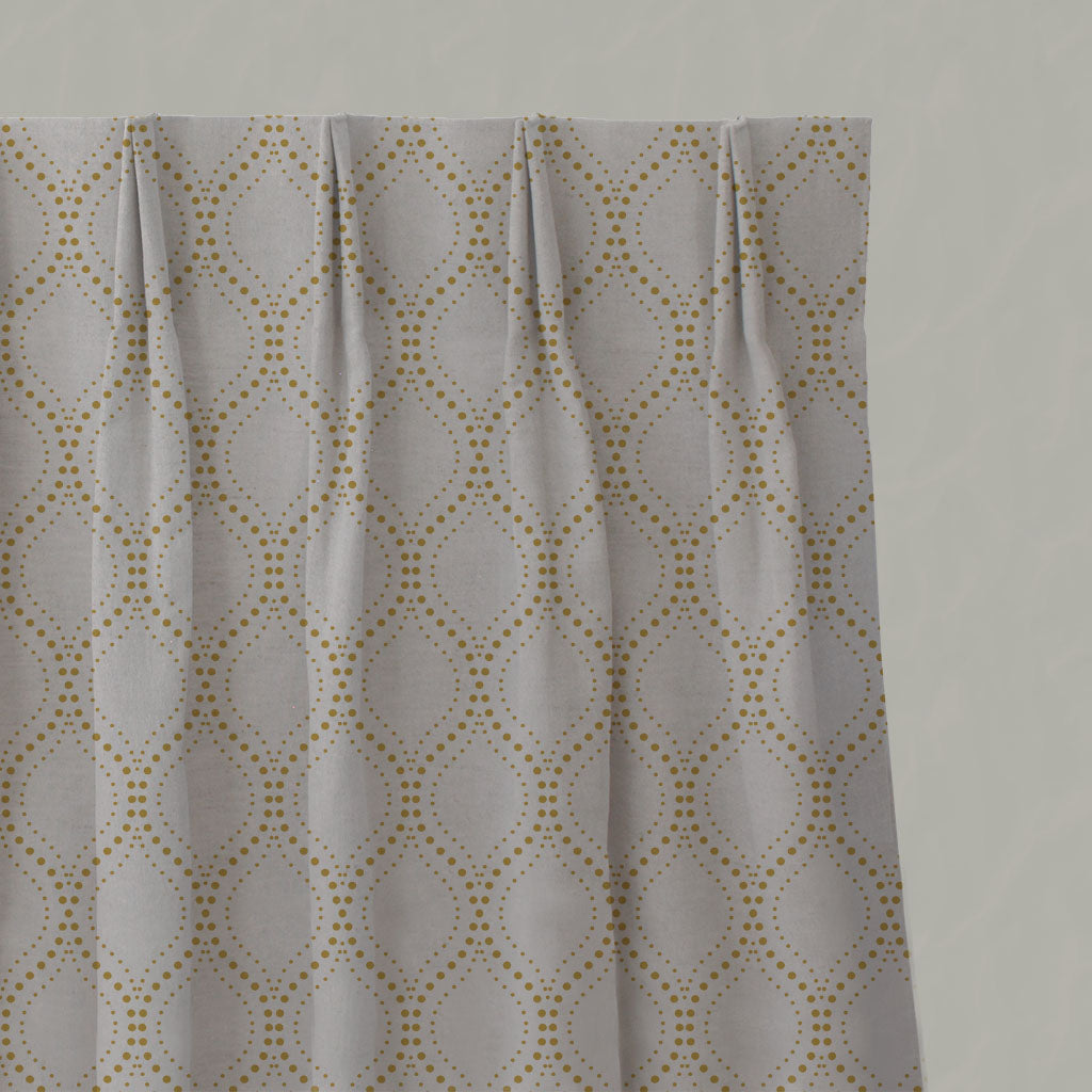 Yellow Patterned Linen Pleated Curtains - Sara-NAT Mustard - Natural base fabric.