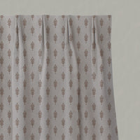 Pink Botanical Linen Pleated Curtains - Sariann New Blush - Natural base fabric.