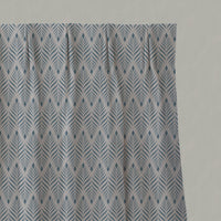 Blue Patterned Linen Pleated Curtains - Sylvia True Blue - Natural base fabric.