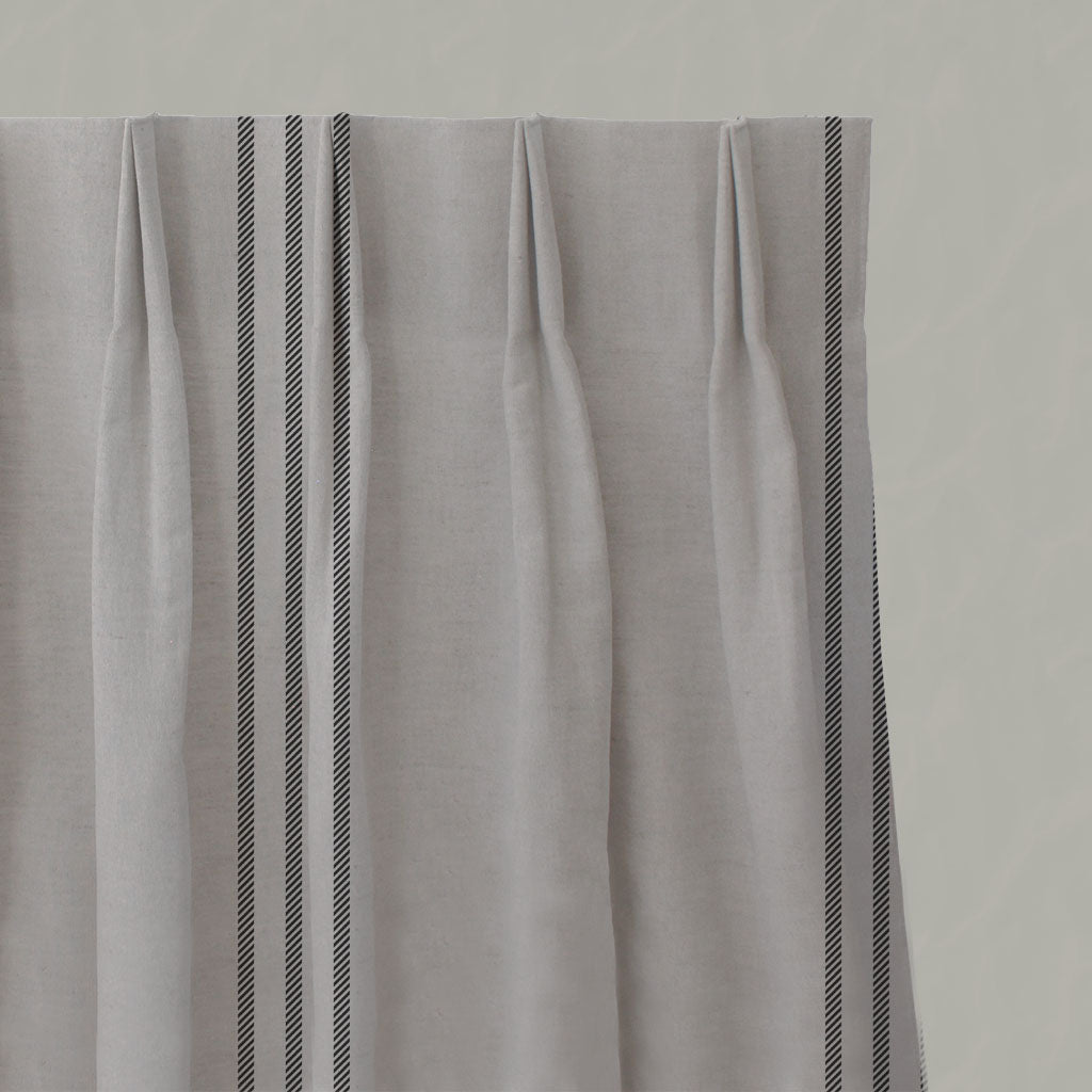 Black Striped Linen Pleated Curtains - Telma Black - Natural base fabric.