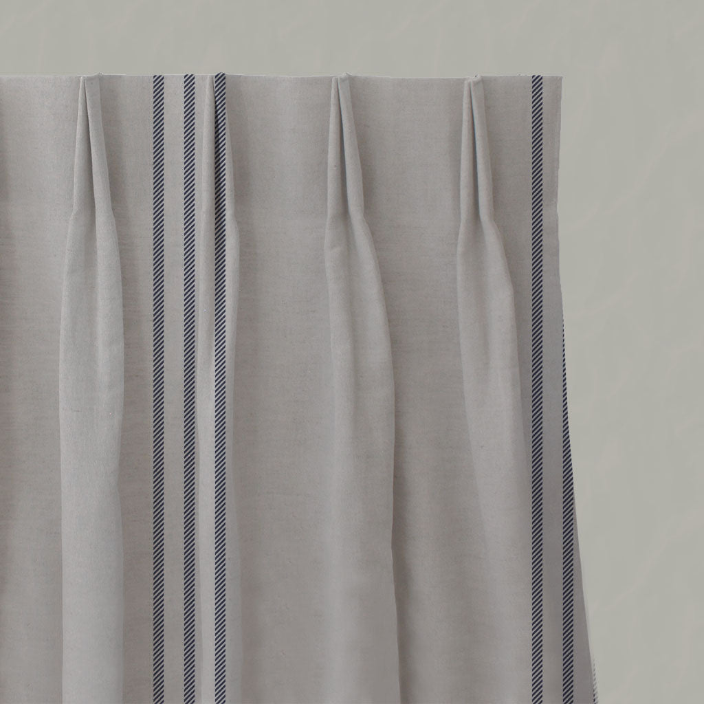 Blue Striped Linen Pleated Curtains - Telma Deep Blue - Natural base fabric.