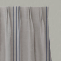 Blue Striped Linen Pleated Curtains - Telma Night Blue - Natural base fabric.