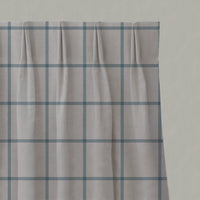 Blue Checked Linen Pleated Curtains - Tove True Blue - Natural base fabric.