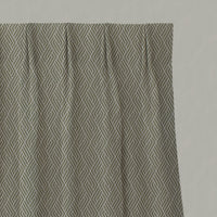 Green Patterned Linen Pleated Curtains - Vera Olive - Natural base fabric.