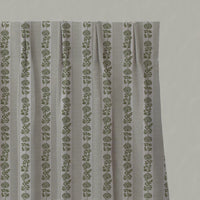 Green Floral Stripe Linen Pleated Curtain - Skye Khaki - Natural base fabric.